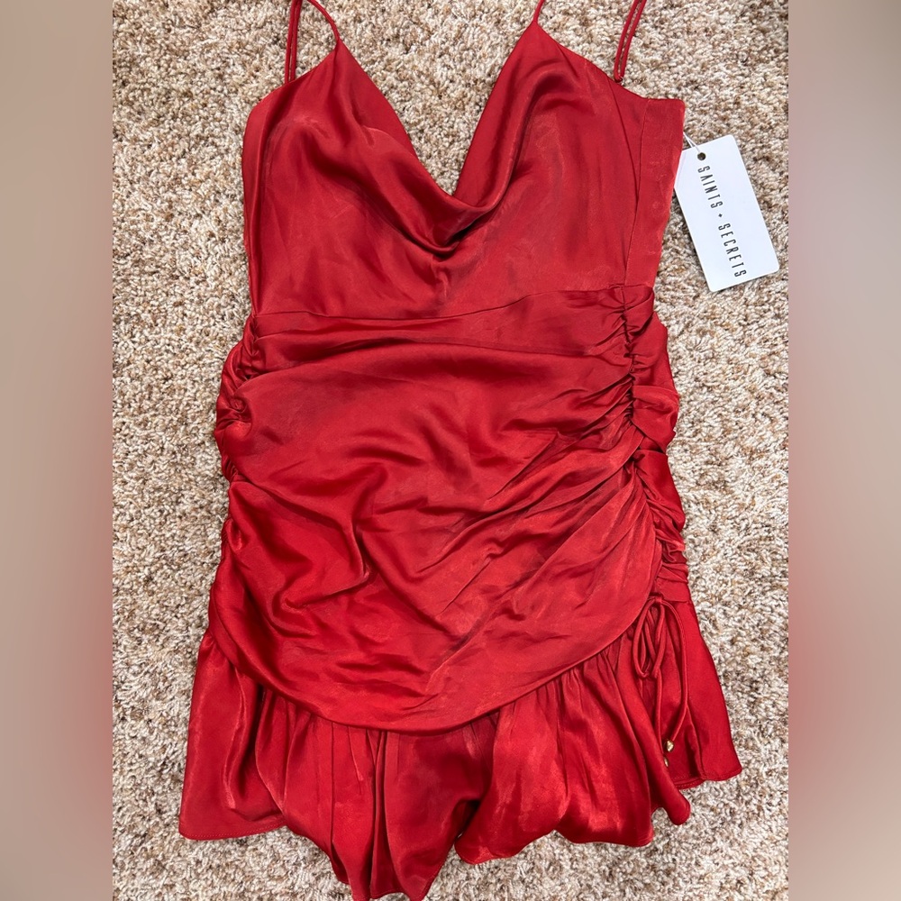 Selfie Leslie saints and secrets red mini satin dress